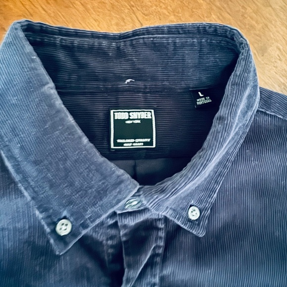Todd Snyder navy blue Corduroy long sleeve button down Shirt MEN LRG ALL cotton - Picture 3 of 5